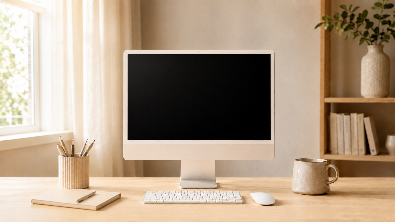 Pracovna s monitorem, na kterém pracuje AIUMI